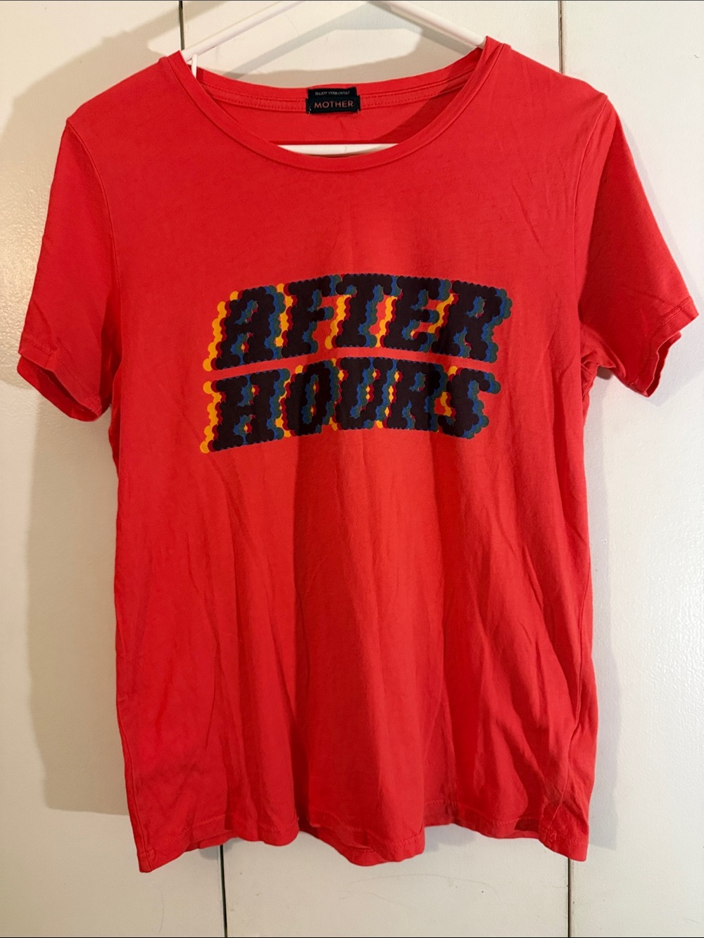 MOTHER orange 'After Hours' Graphic Tee with Multicolor Print, oversized small